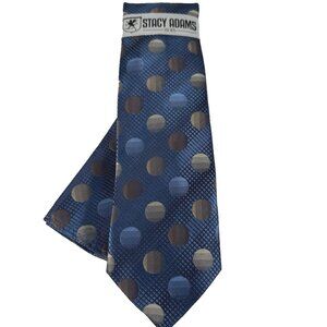 Stacy Adams Men's Tie Hanky Set Royal Blue Beige Brown Cobalt Blue Polka Dots